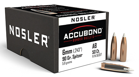 [054041563574] Nosler 56357 AccuBond  6mm 90gr Spitzer Point 50/Box