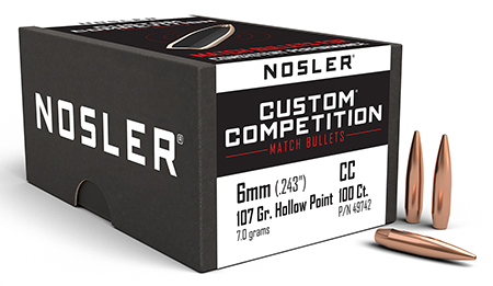 [054041497428] Nosler 49742 Custom Competition 6mm 107gr Hollow Point Boat Tail 100/Box