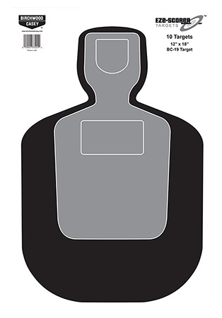 [029057370072] Birchwood Casey 37007 EZE-Scorer BC-19 Silhouette Paper Hanging Universal 12" x 18" Black/Gray/White 100 Per Pkg