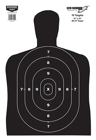 [029057370058] Birchwood Casey 37005 EZE-Scorer BC-27 Silhouette Paper Hanging Universal 12" x 18" Black/White 100 Per Pkg