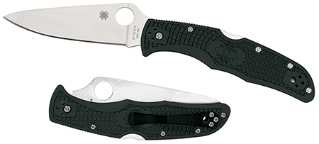 [716104002962] Spyderco C10FPGR Endura 4 Lightweight 3.75" Folding Clip Point Plain VG-10 SS Blade Green Bi-Directional Texturing FRN Handle Includes Pocket Clip