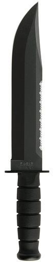 [617717222115] Ka-Bar 2211 Big Brother  9.38" Fixed Top Serrated/Bottom Straight Plain Black 1095 Cro-Van Blade, Black Kraton G Handle, Includes Sheath