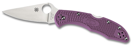 [716104003082] Spyderco CLLFPPR Delica 4 Lightweight 2.88" Folding Drop Point Plain VG-10 SS Blade Purple Bi-Directional Texturing FRN Handle Includes Pocket Clip