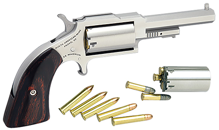 [744253002397] North American Arms 1860250C 1860 Sheriff 22 LR/22 WMR 5 Shot 2.50" Stainless Steel Barrel, Frame  &  Cylinder, Rosewood Boot Grip, Exposed Hammer