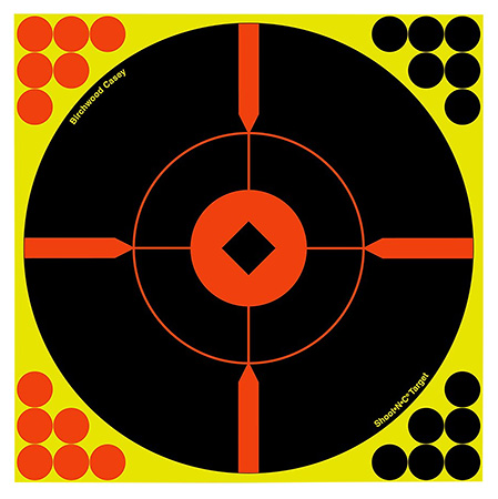 [029057340150] Birchwood Casey 34015 Shoot-N-C Reactive Target Self-Adhesive Paper Black/Yellow/Red 12" Bullseye BMW 5 Pack