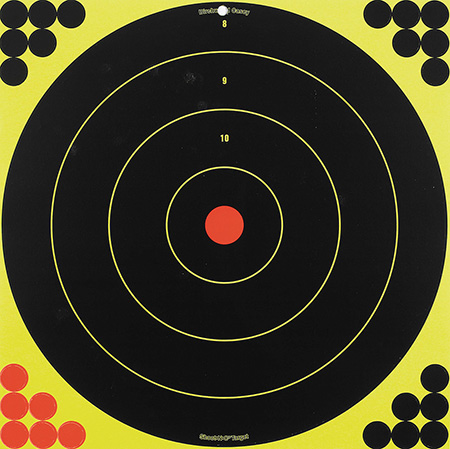[029057341850] Birchwood Casey 34185 Shoot-N-C Reactive Target Self-Adhesive Paper Black/Yellow/Red 17.25" Bullseye 5 Pack