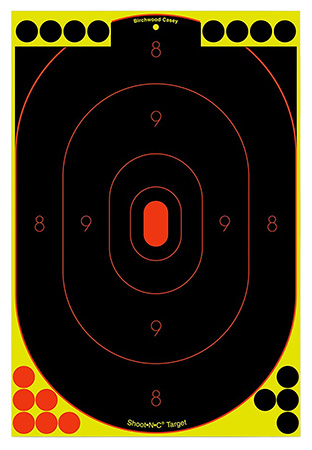 [029057346053] Birchwood Casey 34605 Shoot-N-C Reactive Target Self-Adhesive Paper Black/Yellow/Red 12"x18" Silhouette 5 Pack