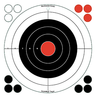 [029057339123] Birchwood Casey 33912 Stick-A-Bull  Self-Adhesive Paper Black/Red/White 12" Bullseye 5 Pack