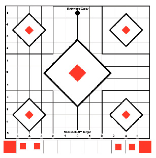 [029057339222] Birchwood Casey 33922 Stick-A-Bull Sight-In Self-Adhesive Paper White/Red 12" 5-Diamond 5 Pack