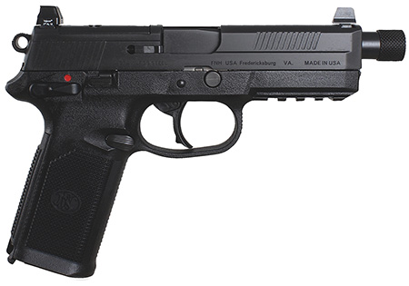 [845737000912] FN 66966 FNX Tactical 45 ACP 15+1 5.30" Steel Threaded Barrel Black Optic Ready/Serrated Slide Matte Black Polymer Frame w/Picatinny Rail Black Textured w/Interchangeable Backstrap Grips Right Hand