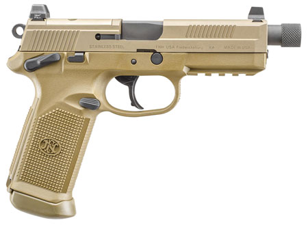 [845737000981] FN 66968 FNX Tactical 45 ACP  5.30" Threaded Barrel 15+1 ,  Flat Dark Earth , Manual Safety , Night Sights