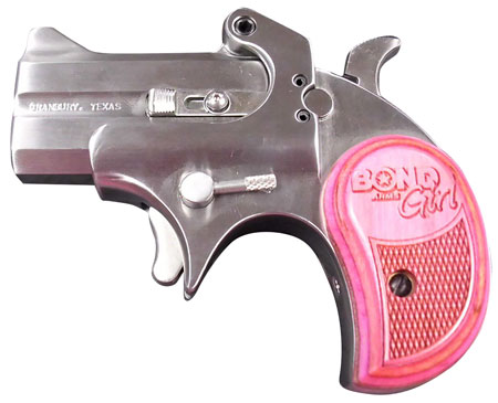 [855959002502] Bond Arms BAM Mini Girl 357 Mag/38 Sp 2rd 2.50" Stainless Steel Double Barrel  &  Frame, Auto Extractor  &  Rebounding Hammer, Blade Front/Fixed Rear Sights, Pink Laminate Grip, Manual Safety