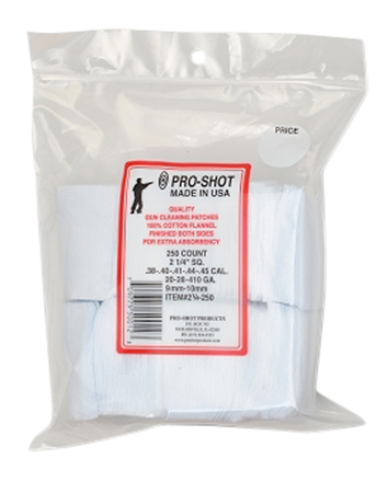 [709779500123] Pro-Shot 214250 Cleaning Patches  .38 - .45 Cal/ .410 / 20 Gauge 2.25" Square Cotton Flannel 250 Pack