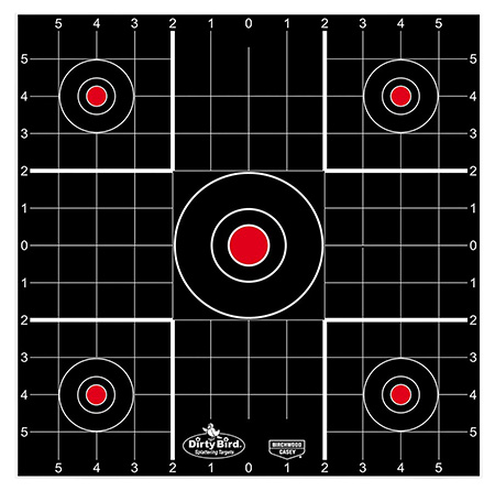 [029057352122] Birchwood Casey 35212 Dirty Bird  Bullseye Tagboard Hanging 12" Black/Red 12 PK