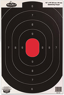[029057356083] Birchwood Casey 35608 Dirty Bird  Silhouette Tagboard Hanging Pistol 12" x 18" Black/White Impact Splatter 8 Per Pkg