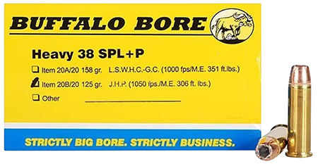 [651815020228] Buffalo Bore Ammunition 20B20 Heavy Strictly Business 38Special +P 125gr Jacket Hollow Point 20 Per Box/12 Case