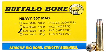 [651815019239] Buffalo Bore Ammunition 19C20 Heavy Strictly Business 357Mag 158gr Jacket Hollow Point 20 Per Box/12 Case