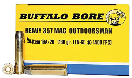 [651815019215] Buffalo Bore Ammunition 19A20 Outdoorsman Strictly Business 357Mag 180gr Hard Cast Flat Nose 20 Per Box/12 Case