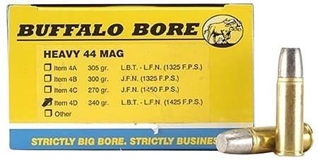 [651815004242] Buffalo Bore Ammunition 4D20 Heavy Strictly Business 44Rem Mag +P+ 340gr Lead Flat Nose 20 Per Box/12 Case