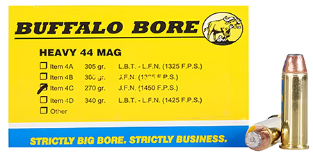 [651815004235] Buffalo Bore Ammunition 4C20 Heavy Strictly Business 44Rem Mag 270gr Semi Jacketed Flat Point 20 Per Box/12 Case