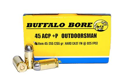 [651815452517] Buffalo Bore Ammunition 4525520 Outdoorsman Strictly Business 45ACP +P 255gr Hard Cast Flat Nose 20 Per Box/12 Case