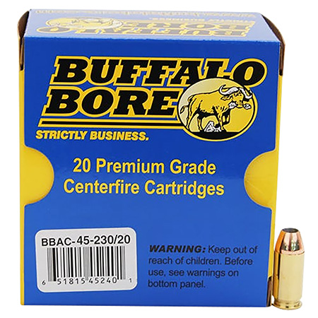 [651815452401] Buffalo Bore Ammunition 4523020 Personal Defense Strictly Business 45ACP +P 230gr Jacket Hollow Point 20 Per Box/12 Case