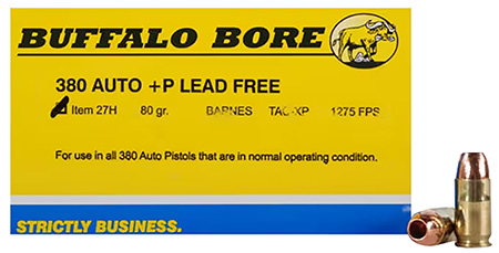 [651815027081] Buffalo Bore Ammunition 27H20 Buffalo-Barnes Strictly Business 380ACP +P 80gr Barnes TAC-XP Lead Free 20 Per Box/12 Case