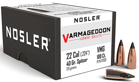 [054041172301] Nosler 17230 Varmageddon  22Cal 40gr Flat Base Tipped 100/Box