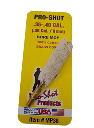 [709779200146] Pro-Shot MP38 Bore Mop  .35 - .40 Cal Pistol #8-32 Thread 100% Cotton Brass Core