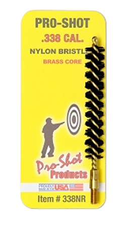 [709779100934] Pro-Shot 338NR Bore Brush  .338 Cal Rifle #8-32 Thread Nylon Bristles Brass Core