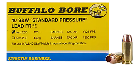 [651815023045] Buffalo Bore Ammunition 23D20 Standard Pressure Strictly Business 40S&W 125gr Barnes TAC-XP Lead Free 20 Per Box/12 Case