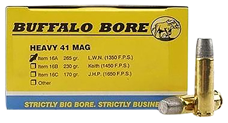 [651815016214] Buffalo Bore Ammunition 16A20 Heavy Strictly Business 41Rem Mag 265gr Hard Cast Lead 20 Per Box/12 Case