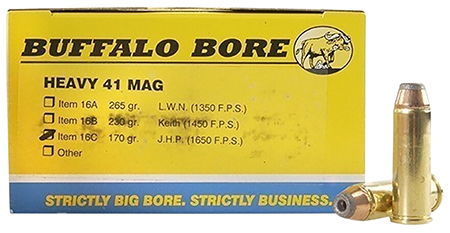[651815016238] Buffalo Bore Ammunition 16C20 Heavy Strictly Business 41Rem Mag 170gr Jacket Hollow Point 20 Per Box/12 Case