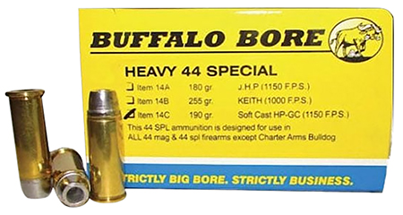 [651815004457] Buffalo Bore Ammunition 14C20 Heavy Strictly Business 44S&W Spl 190gr Soft Cast Hollow Point 20 Per Box/12 Case