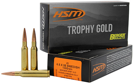 [837306005428] HSM 65X55130VLD Trophy Gold Extended Range 6.5x55 Swedish 130 gr Berger Hunting VLD Match 20 Per Box/ 25 Case