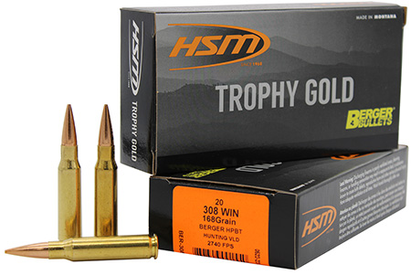 [837306001550] HSM 308168VLD Trophy Gold Extended Range 308 Win 168 gr Berger Hunting VLD Match 20 Per Box/ 25 Case