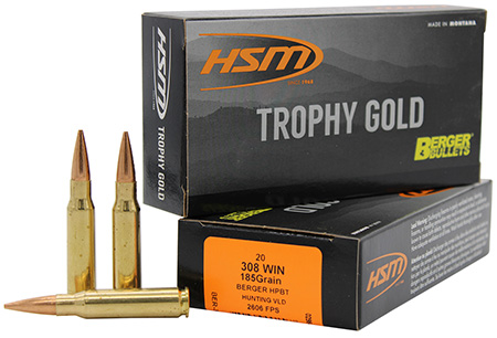 [837306001567] HSM 308185VLD Trophy Gold Extended Range 308 Win 185 gr Berger Hunting VLD Match 20 Per Box/ 25 Case