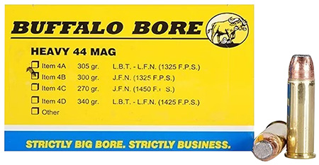 [651815004228] Buffalo Bore Ammunition 4B20 Heavy Strictly Business 44Rem Mag 300gr Semi Jacketed Flat Point 20 Per Box/12 Case