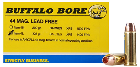 [651815004310] Buffalo Bore Ammunition 4L20 Buffalo-Barnes Strictly Business 44Rem Mag 225gr Barnes VOR-TX XPB Lead Free 20 Per Box/12 Case