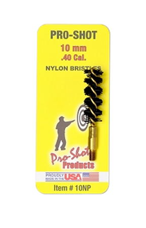 [709779100750] Pro-Shot 10NP Bore Brush  .40/ 10mm Cal Pistol #8-32 Thread Nylon Bristles Brass Core
