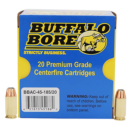 [651815451862] Buffalo Bore Ammunition 4518520 Personal Defense Strictly Business 45ACP +P 185gr Jacket Hollow Point 20 Per Box/12 Case