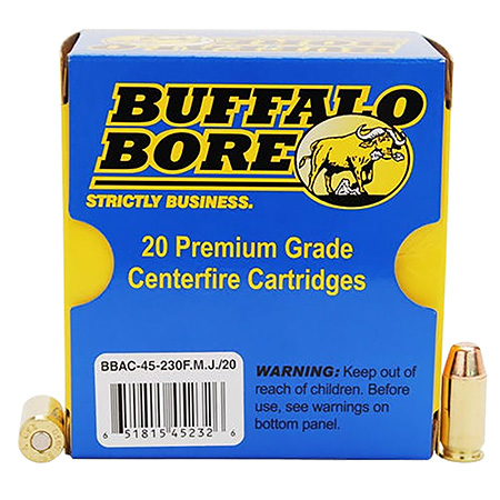 [651815452326] Buffalo Bore Ammunition 45230FMJ20 Personal Defense Strictly Business 45ACP +P 230gr Full Metal Jacket Flat Nose 20 Per Box/12 Case