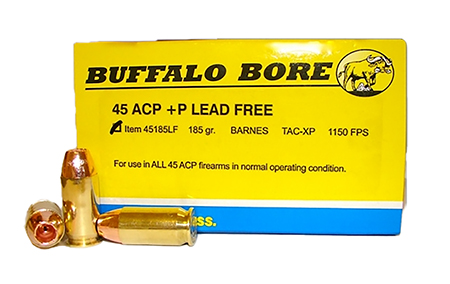 [651815451879] Buffalo Bore Ammunition 45185LF20 Buffalo-Barnes Strictly Business 45ACP +P 185gr Barnes TAC-XP Lead Free 20 Per Box/12 Case