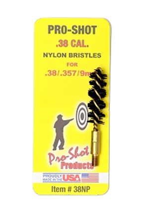 [709779100736] Pro-Shot 38NP Bore Brush  9mm Pistol #8-32 Thread Nylon Bristles Brass Core