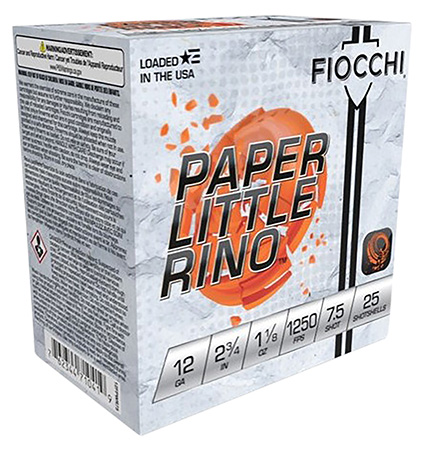 [762344710419] Fiocchi 12FPWR75 Paper Little Rino Extrema 12Gauge 2.75" 1 1/8oz 7.5Shot 25 Per Box/10 Case