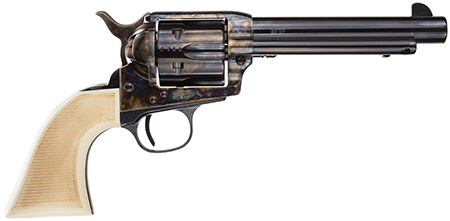 [839665008669] Taylors  &  Company 555127 Marshal  45 Colt (LC) Caliber with 5.50" Blued Finish Barrel, 6rd Capacity Blued Finish Cylinder, Color Case Hardened Finish Steel Frame  &  Checkered White Grip