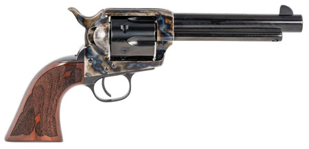 [839665003206] Taylors  &  Company 555130 Gambler  45 Colt (LC) Caliber with 5.50" Blued Finish Barrel, 6rd Capacity Blued Finish Cylinder, Color Case Hardened Finish Steel Frame  &  Checkered Walnut Grip