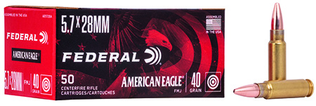 [029465063122] Federal AE5728A American Eagle Handgun 5.7x28mm 40gr Full Metal Jacket 50 Per Box/10 Case