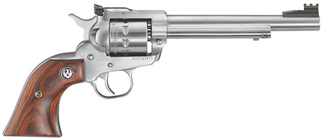 [736676081509] Ruger 8150 Single-Nine  Large Frame 22 WMR 9rd 6.50" Satin Stainless Steel Barrel, Cylinder  &  Frame, Hardwood Gunfighter Grip, Transfer Bar Safety, Exposed Hammer