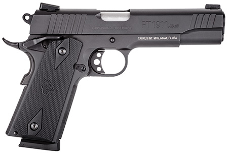 [725327611233] Taurus 1191101FS 1911  Full Size 45 ACP 8+1 5" Matte Stainless Steel Barrel, Matte Black Serrated Steel Slide  &  Frame, Black Checkered Polymer Grip, Right Hand